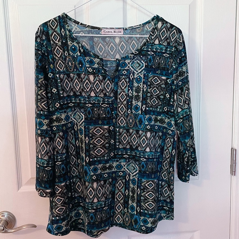 Carol Rose Ladies 3/4 Sleeve Dressy Top with Rhinestones Size M?